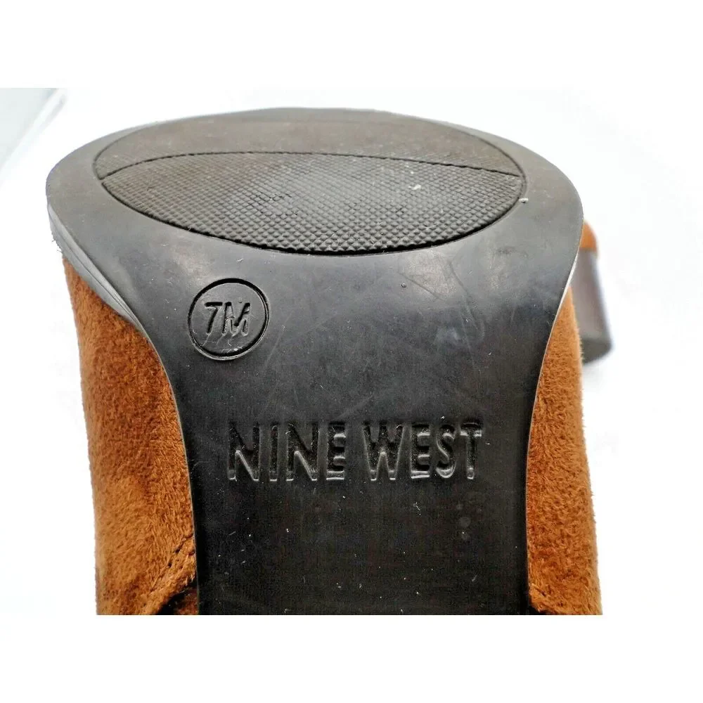 NINE WEST WNNEVA 2 Brown Suede‎ Leather Zip High Heel Ankle Boots Womens Size 7